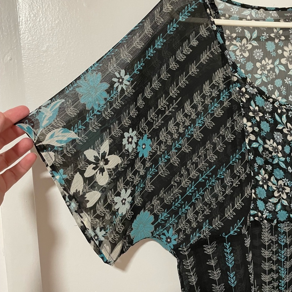 apt.9 Black Aqua White Sheer Top Sz L - Picture 2 of 8